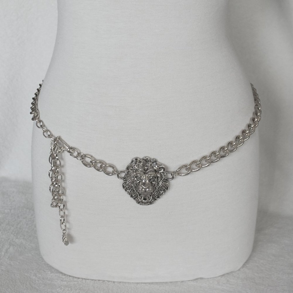 Lion of Judah Chain Link Silver Tone Belt Tribe of Israel Aslan Yeshua Roaring